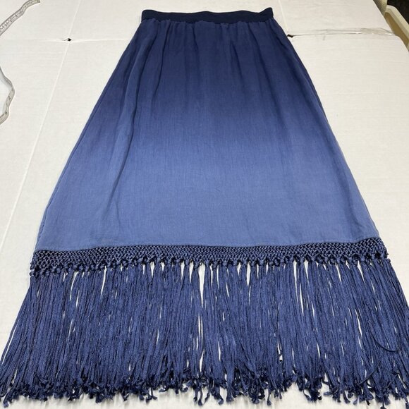 Chicos Skirt Womens 0 S Blue Ombre Linen Maxi Fringe Beachy Boho Hippie Festival - Picture 3 of 8